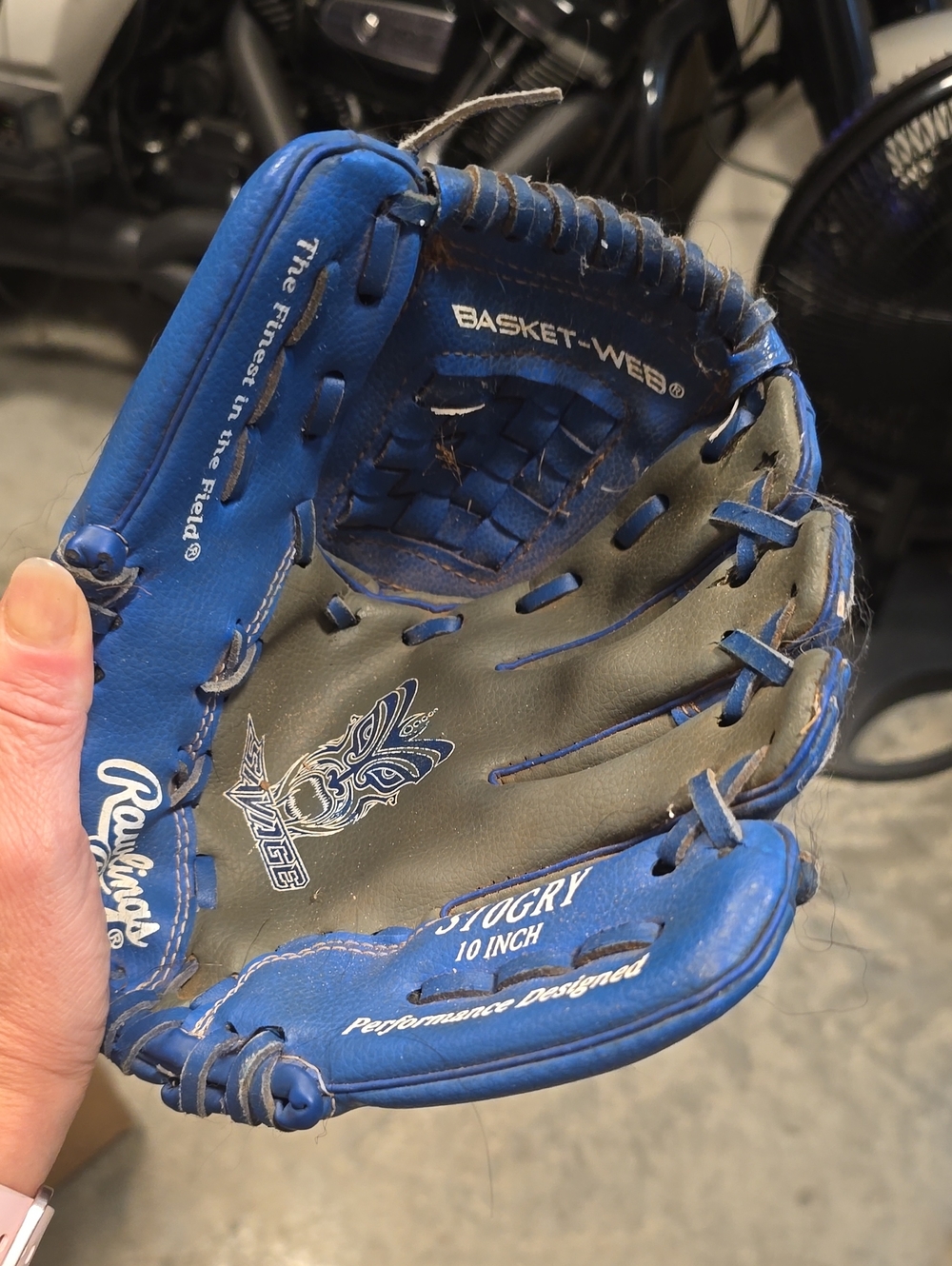 Rawlings Blue and Gray Youth Baseball Glove - Basket-Web